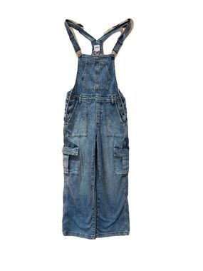 Aerie Baggy Cargo Denim Wide Leg Overalls Medium Wash Adjustable Straps